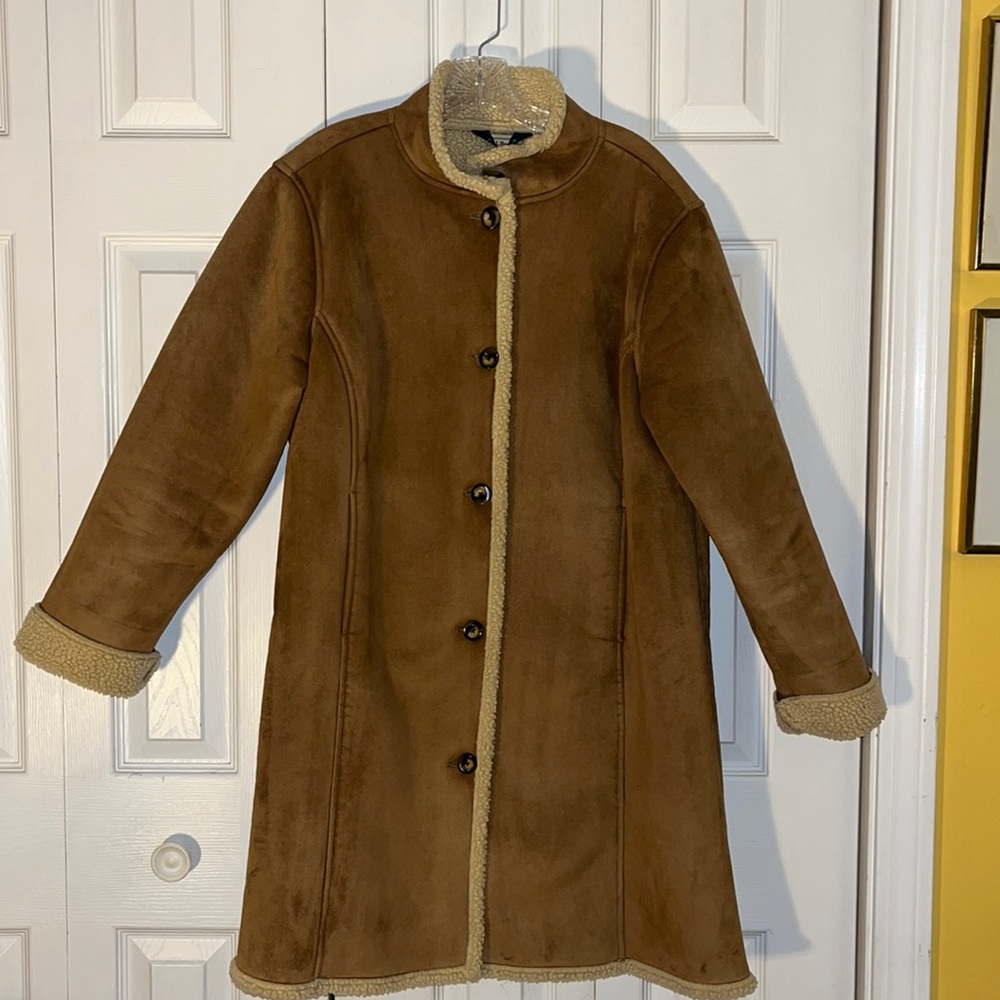 LL Bean Faux Suede Shearling Lined Coat.